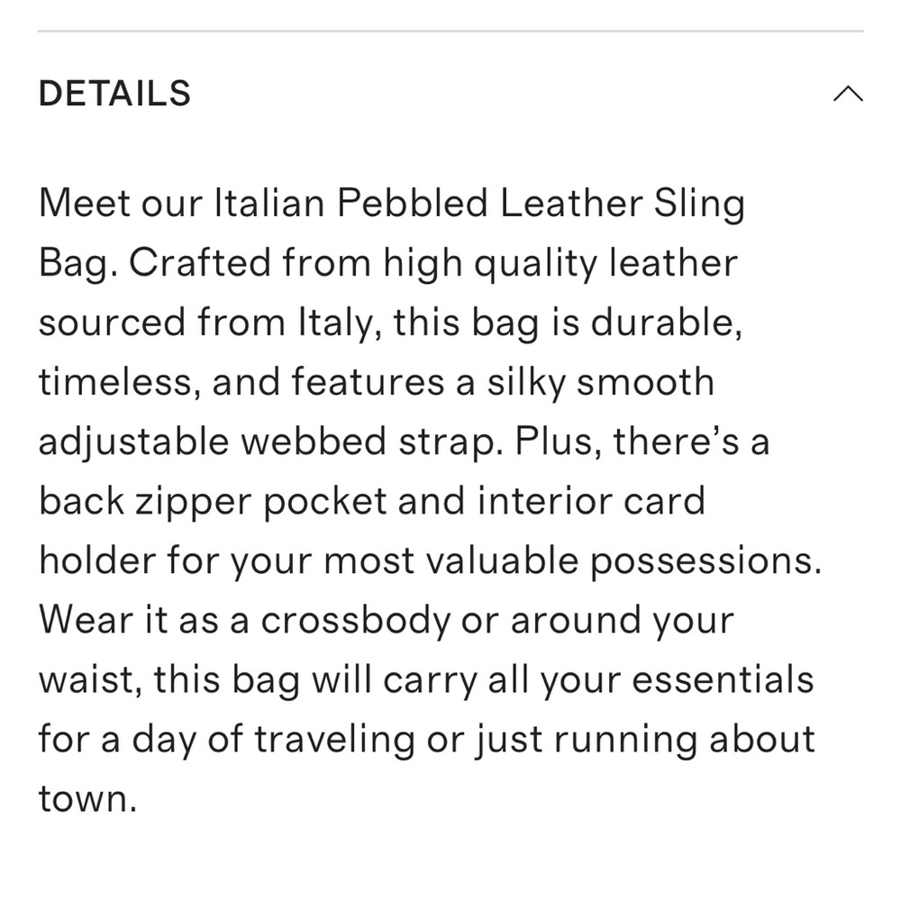 Quince Italian Pebbled Leather Sling Bag | Cognac | Classic | Contemporary - Picture 5 of 5